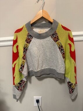 Urban Outfitters Gray Cropped Sweater with Lime & Red Colorblock Sleeves